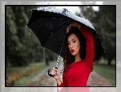 Kobieta, Deszcz, Parasol