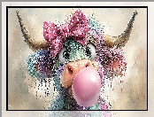 Krowa, Różowa, Kokarda, Długowłosa, Guma do żucia