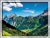 Dolina, Tyrol, Góry, Lasy, Łąki