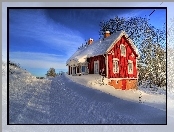 Dom, Droga, Niebo, Śnieg