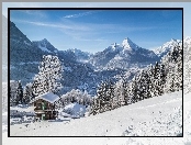 Niemcy, Dom, Śnieg, Berchtesgaden, Zima, Góry, Drzewa