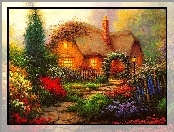 Dom, Kwiaty, Ogród, Dróżka