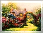 Ogród, Thomas Kinkade, Dom, Kwiaty