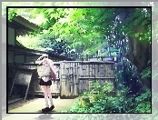 Dom, Dziewczyna, Anime, Spódniczka, Las