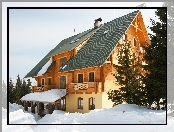 Domek, Dach, Śnieg, Spadzisty