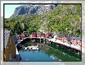 Lofoty, Domy, Łódki, Nusfjord, Miejscowość, Flakstad, Góry