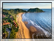 Plaża, Drzewa, Morze, Domy, Z lotu ptaka