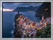 Włochy, Domy, Chmury, Vernazza, Cinque Terre, Wybrzeże, Morze