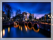 Holandia, Domy, Rzeka, Amsterdam, Most