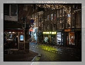Domy, Amsterdam, Holandia, Uliczka, Noc