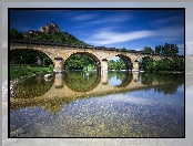 Most, Perigord, Wzgórze, Francja, Rzeka Dordogne, Zamek, Chateau Castelnaud la Chapelle, Drzewa