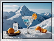 Pomarańcze, Zima, Kieliszek, Drink, Szklanka, Góry