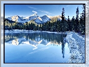 Kanada, Droga, Zima, Alberta, Jezioro Kananaskis, Góry, Lasy