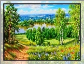 Łąka, Drzewa, Jezioro