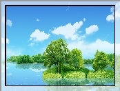 Jezioro, Drzewa, Chmurki