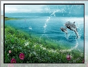 Dwa, Kwiatki, Delfiny, Morze