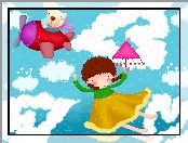 Dziecko, Parasol, Misiu, Samolot