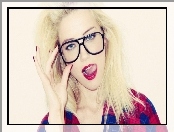 Dziewczyna, Usta, Blondynka, Okulary