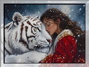 Biały, Dziewczyna, Czerwony, Tygrys, Płaszcz