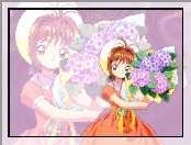 kwiaty, dziewczyna, Cardcaptor Sakura, czapka, bukiet, suknia