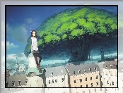 Dziewczyna, Anime, Miasto, Drzewo