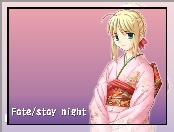 dziewczyna, Fate Stay Night, napis, kimono