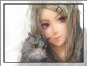 Dziewczyna, Anime, Szary, Kot