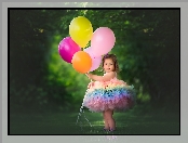 Dziewczynka, Balony, Kolorowa, Sukienka