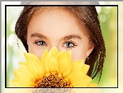Dziewczynka, S�onecznik, Oczy, Kwiat