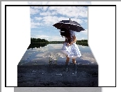 Dziewczynka, 4D, Parasol, Woda