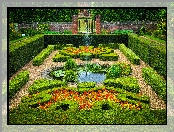 Ogród, Rośliny, Anglia, Brama, Londyn, East Molesey, Żywopłot, Kwiaty, Fontanna, Hampton Court