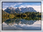 Niemcy, Las, Drzewa, Bawaria, Góry, Pasmo Karwendel, Jezioro Eibsee