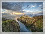 Morze, Skały, Fanad Head Lighthouse, Chmury, Latarnia morska, Irlandia, Atrakcja, Turystyczna
