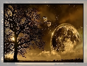 Fantasy, Gwiazdy, Księżyc, Balony, Drzewo