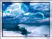 Fantasy, Kosmos, Planety, Morze, Fale