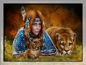 Fantasy, Dziewczyna, Indianka, Puma, Małe