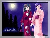 Fate Stay Night, księżyc, dziewczyny, kimono