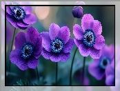 Fioletowe, Zawilce, Kwiaty