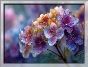 Kwiat, Grafika AI, Fioletowo-pomarańczowa, Hortensja