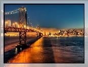 Drapacze, Miasto, Most, Nocą, Chmur, Golden Gate, Zatoka, San Francisco