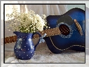 Gitara, Kwiaty, Dzbanek, Białe