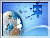 Globus, Grafika, Motylki, Puzzle