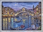 Gondole, Włochy, Wenecja, Most, Kanał