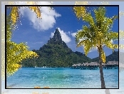 Góra, Bora Bora, Morze, Palmy