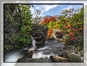 Chile, Skały, Drzewa, Patagonia, Cascada del Rio Paine, Rzeka, Góry