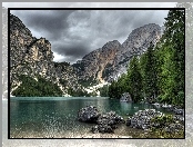 Góry, Jezioro, Chmury, Las