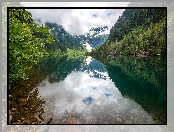 Góry, Stan Waszyngton, Drzewa, Stany Zjednoczone, Jezioro Goat Lake, Odbicie, Kamienie, Park Narodowy Północnych Gór Kaskadowych