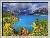 Góry, Chmury, Jezioro, Las