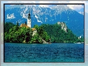 Góry, Zamek, Kościół, Słowenia, Jezioro, Bled