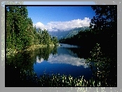 Góry, Obłoki, Jezioro, Las